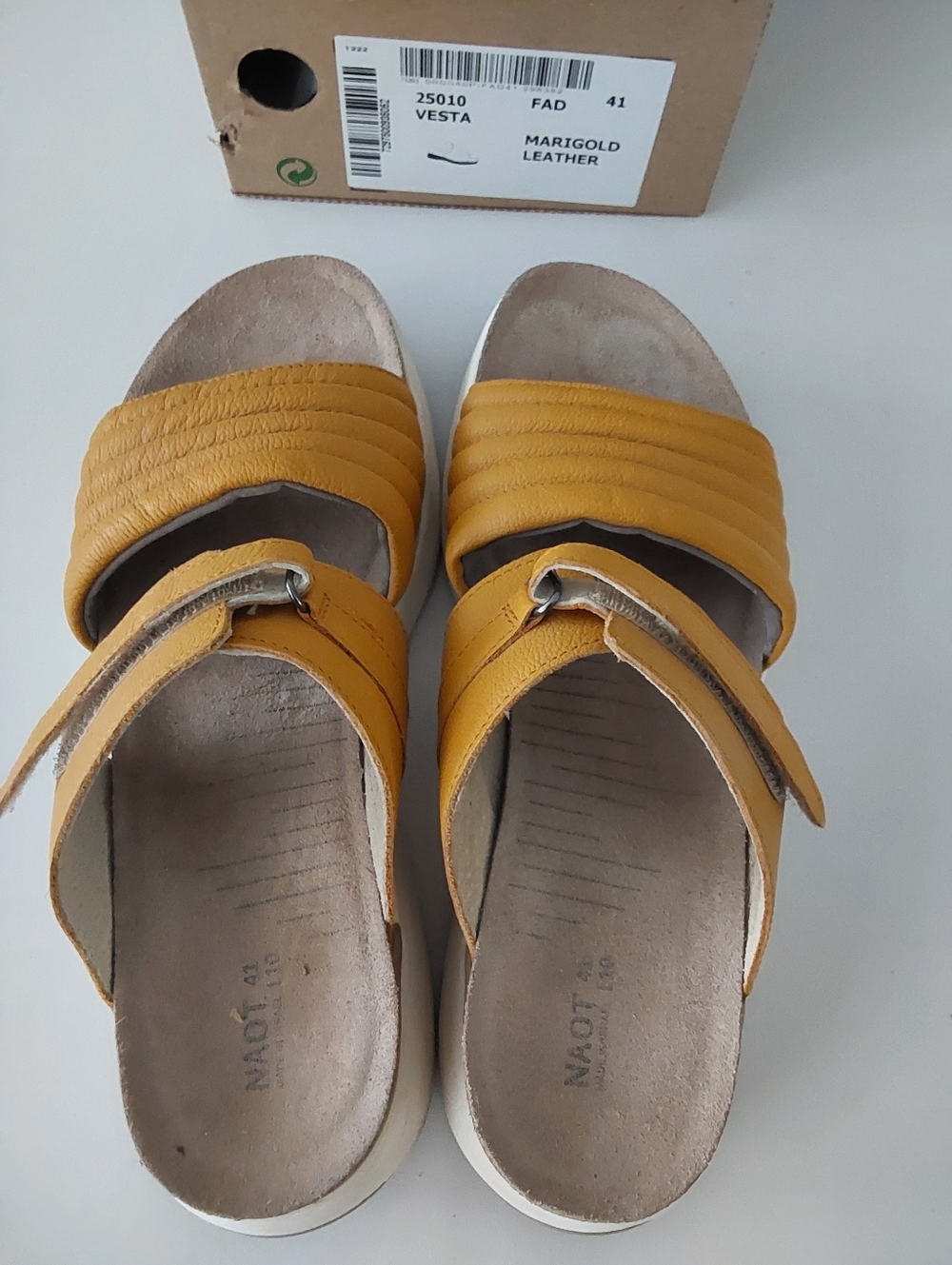 Naot Marigold Leather Slide Sandals in Yellow